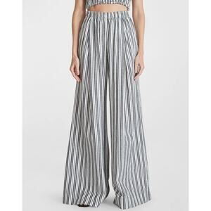 Apiece Apart Suerte Wide Leg Pants White Blue Striped Elastic Waist Pull On Sz M
